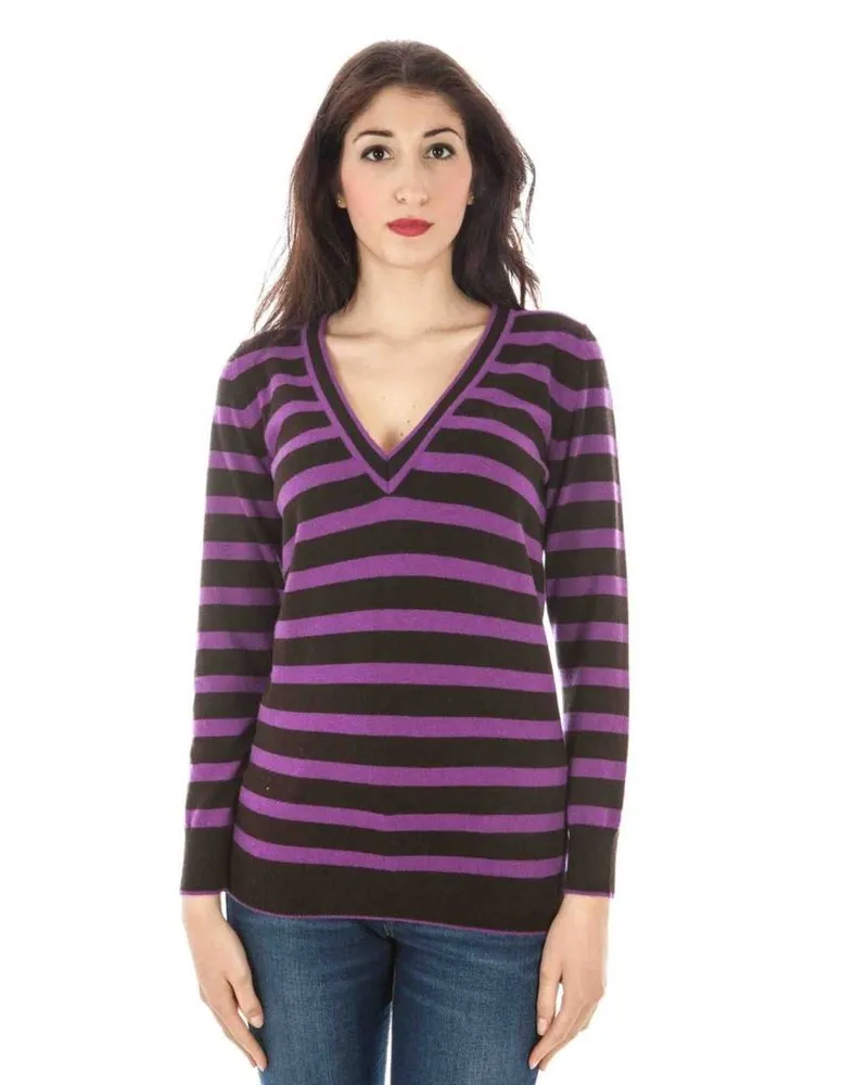 Fred Perry V-Ausschnitt-Pullover mit Streifen - Lila Lila