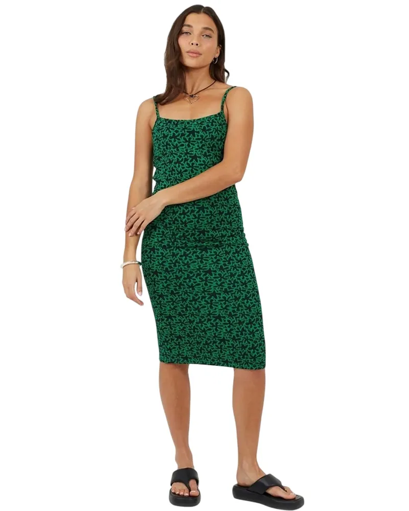 Brave Soul Bodycon Kleid für Damen, Spaghetti-Träger (Schwarz/Grün Schwarz