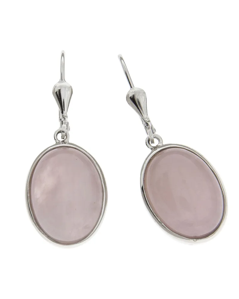 ZEEme Gemstones Ohrringe Silber 925 rhodiniert mit 2x Rosenquarz 16x12mm Silber