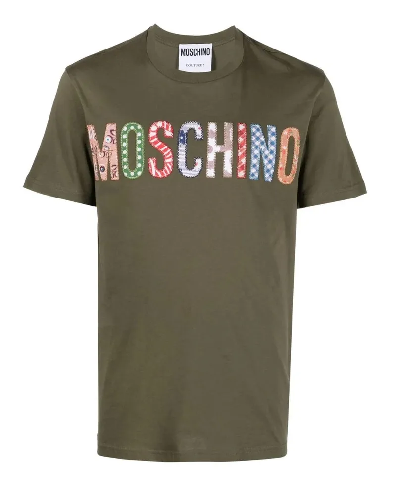Moschino Grünes T-shirt Mit Auffälliger -logostickerei In Mehreren Farben Grün