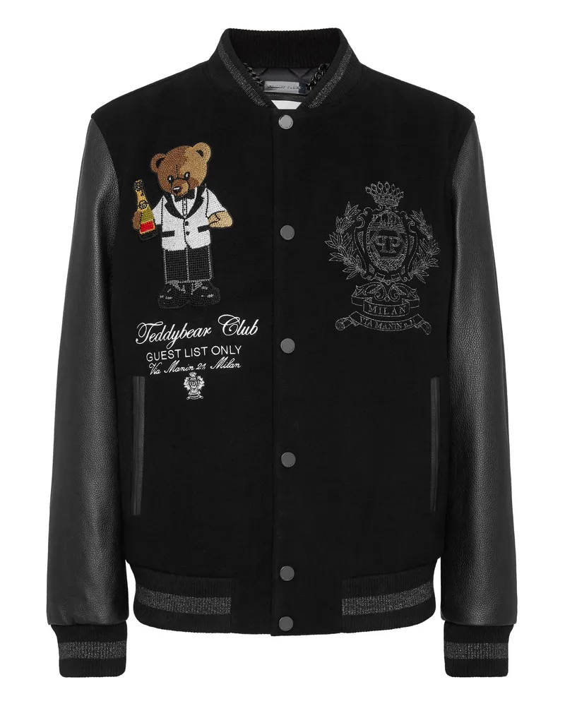 Philipp Plein Leder-Bomber Teddy Schwarz