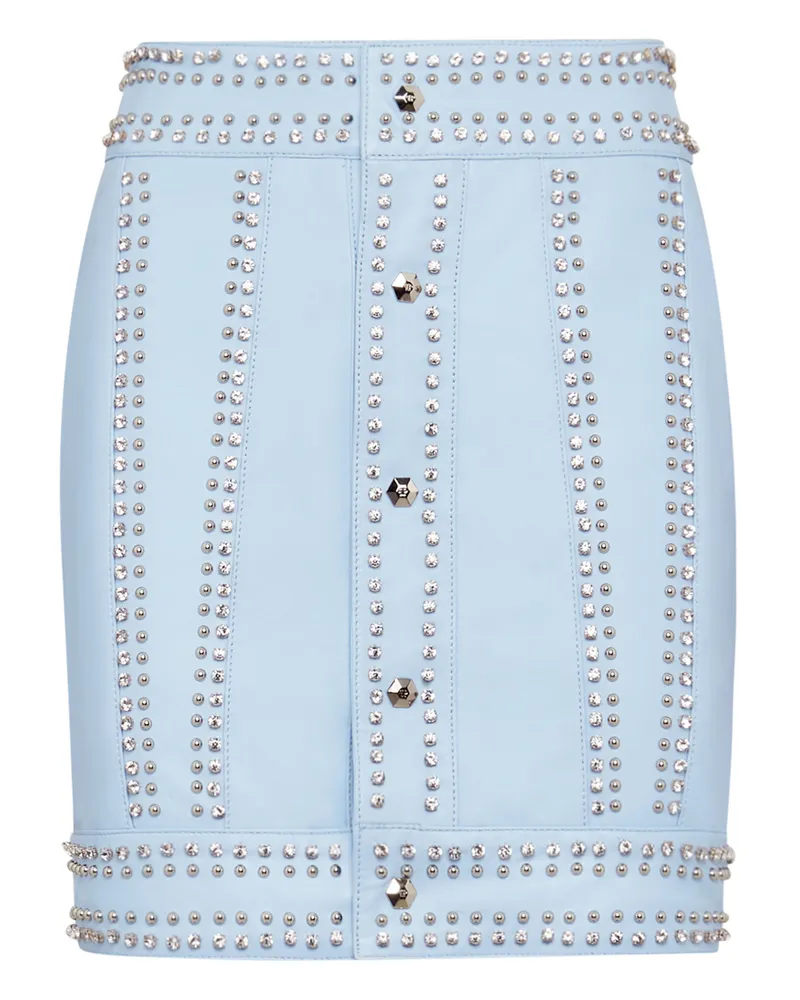 Philipp Plein Leather Skirt Short Crystal Hellblau