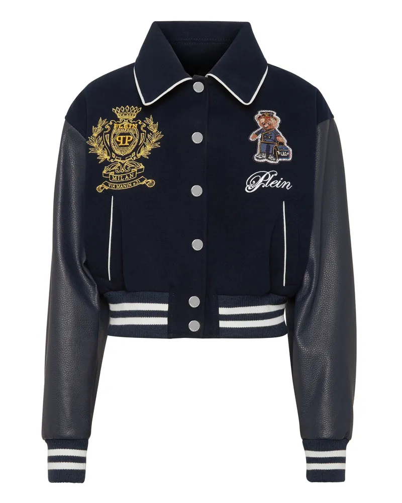 Philipp Plein Leder-Bomber Teddy Dunkelblau