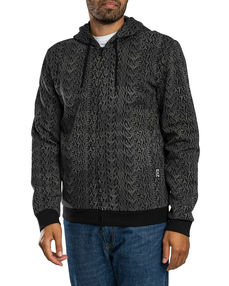 Emporio Armani Markenmuster-Kapuzenjacke mit Reißverschluss - Schwarz Schwarz