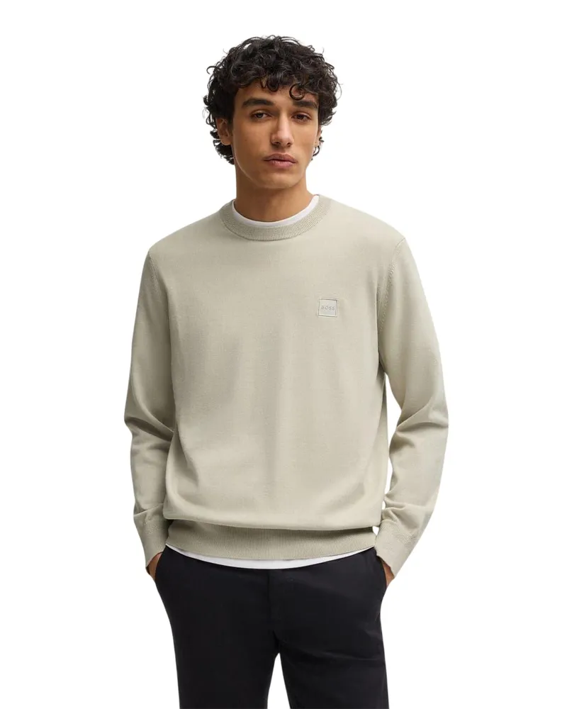 HUGO BOSS Kanovano" Pullover für Herren, Rundhalsausschnitt (Hellbeige Beige