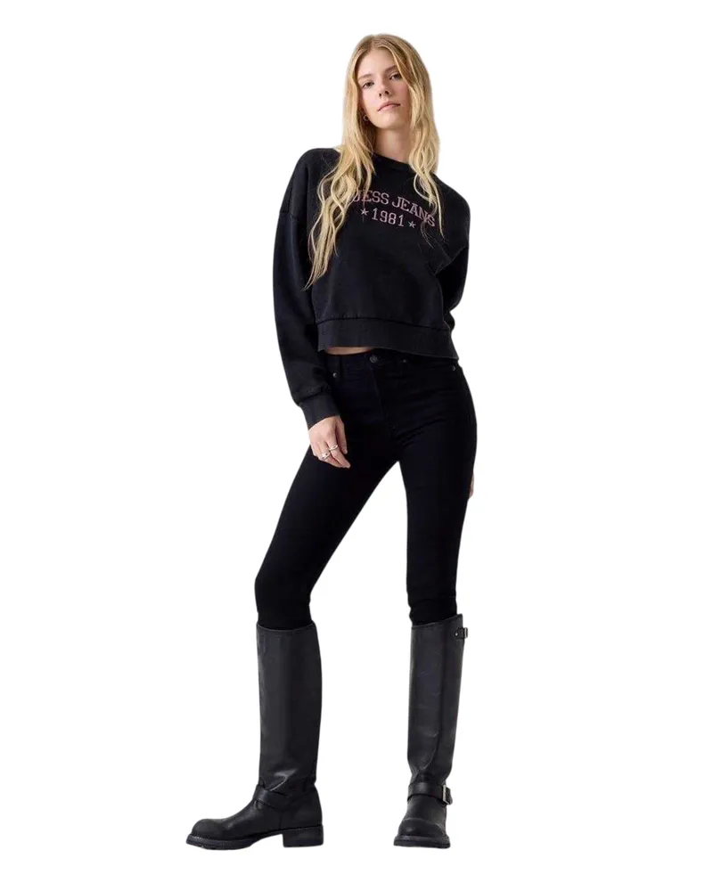Guess Sweatshirt für Damen, Rundhalsausschnitt (Samtschwarz Schwarz
