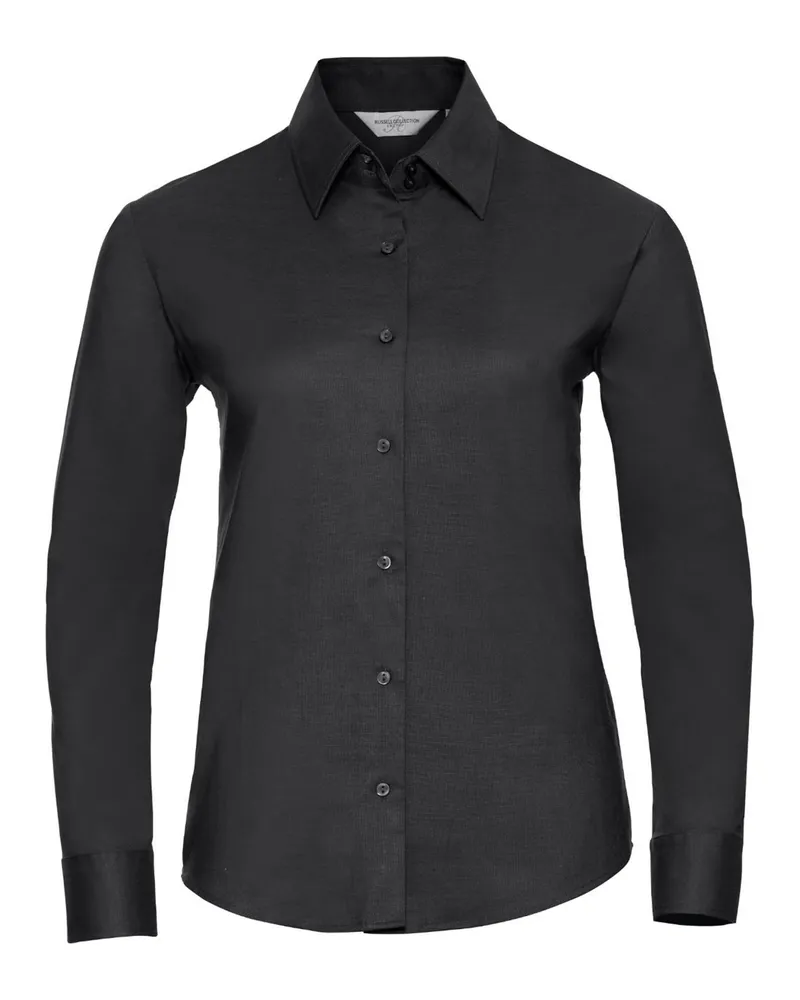 Russell Athletic Russell Collection Easy Care Oxford Bluse, Langarm (Schwarz Schwarz