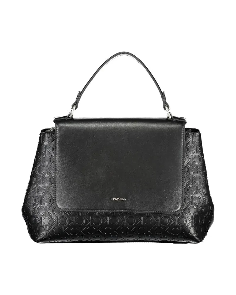 Calvin Klein Monogram-Satteltasche aus schwarzem Leder Schwarz