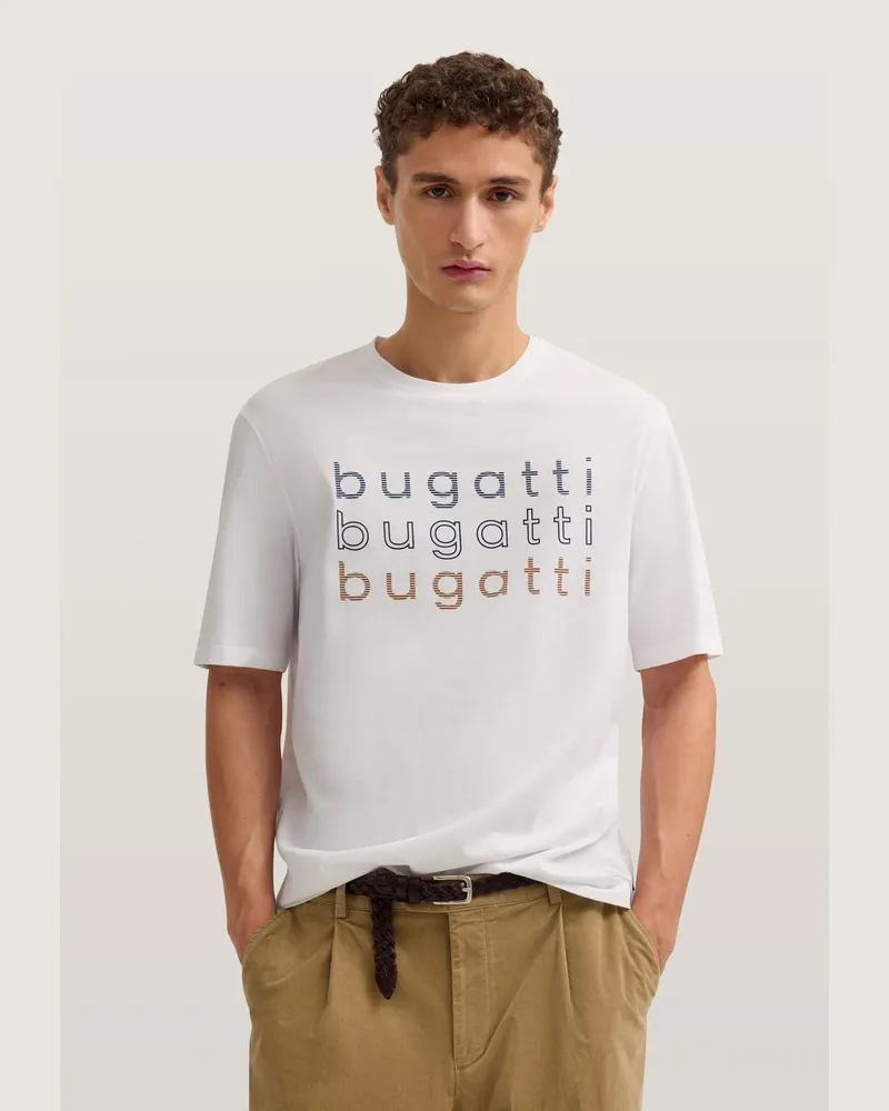Bugatti T-Shirt für Herren mit Print - Weiß Weiß