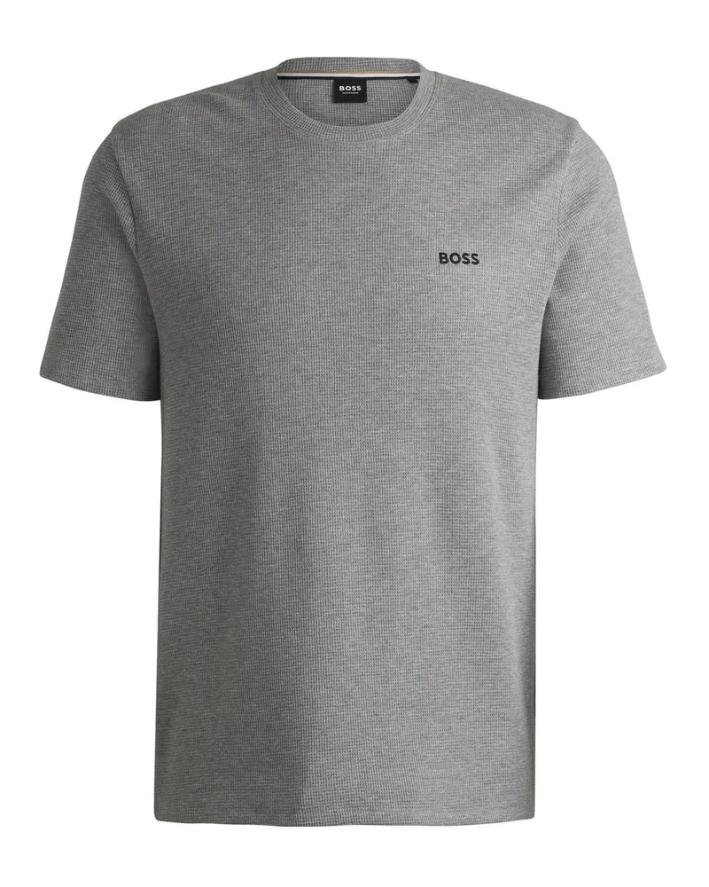 HUGO BOSS Schlafanzug-Oberteil für Herren, Strukturiert, Waffelstrick (Mittelgrau Grau