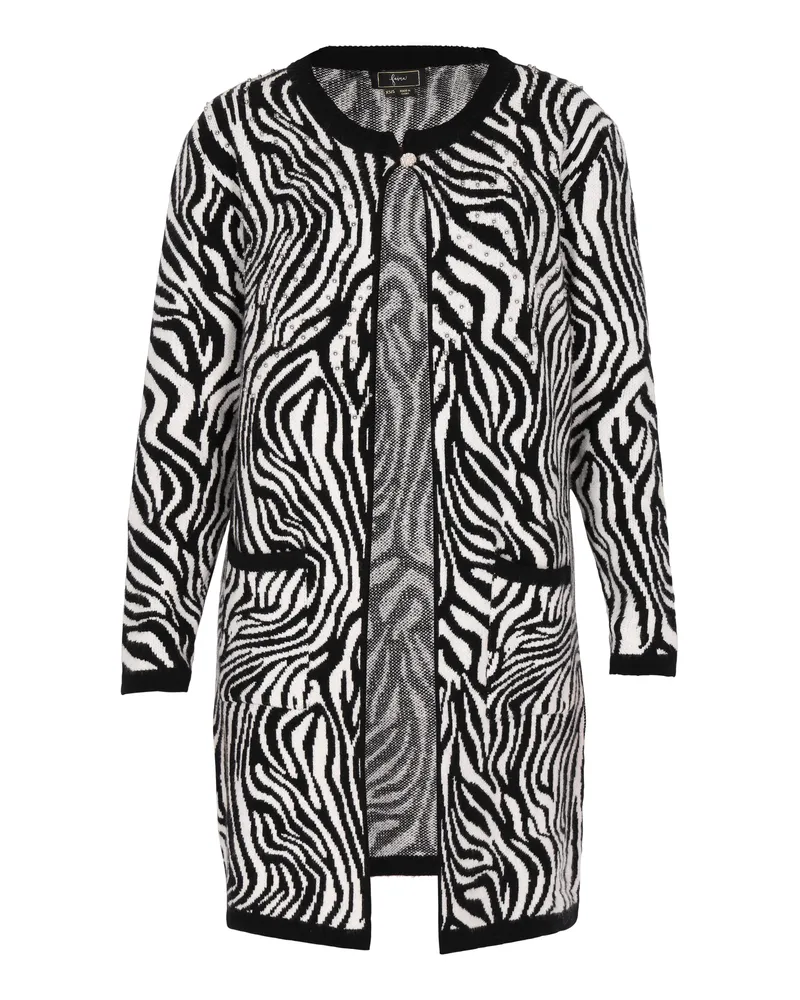 FAINA Strickjacke für Damen - Schwarz/Wollweiß Schwarz