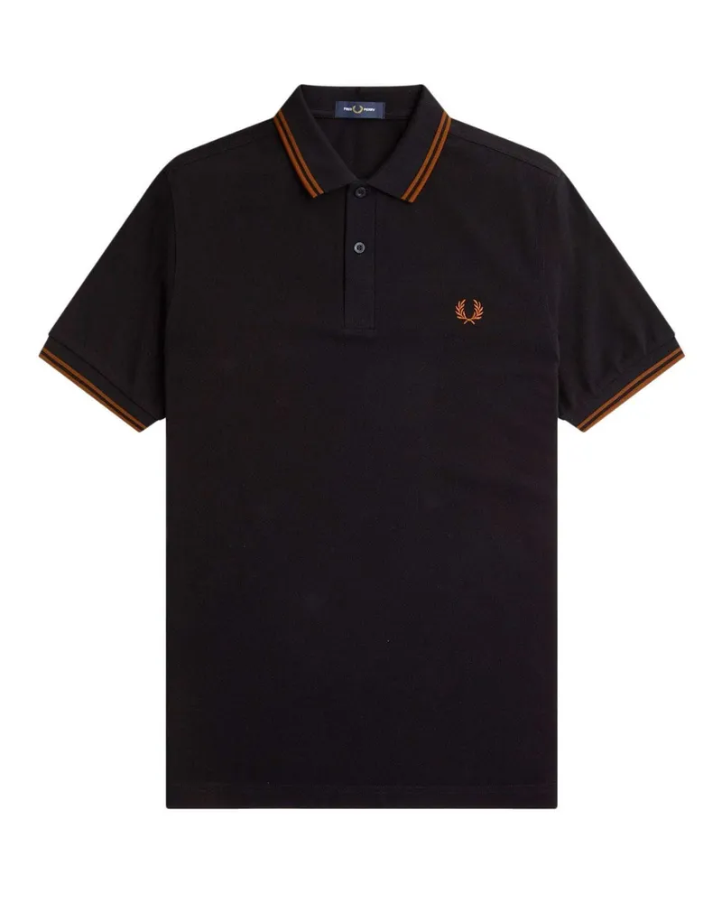 Fred Perry Whiskybraunes Poloshirt Mit Doppelstreifenkragen In Schwarz Schwarz