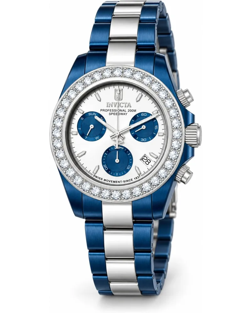 Invicta Jason Taylor 51329 Herrenuhr - Quarzwerk - Edelstahl mit silbernem Zifferblatt - 42 mm - mit 36 Diamanten Blau