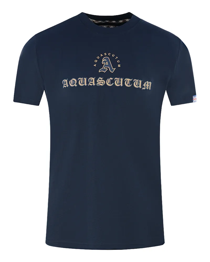 Aquascutum Script Logo Marineblaues T-Shirt Blau