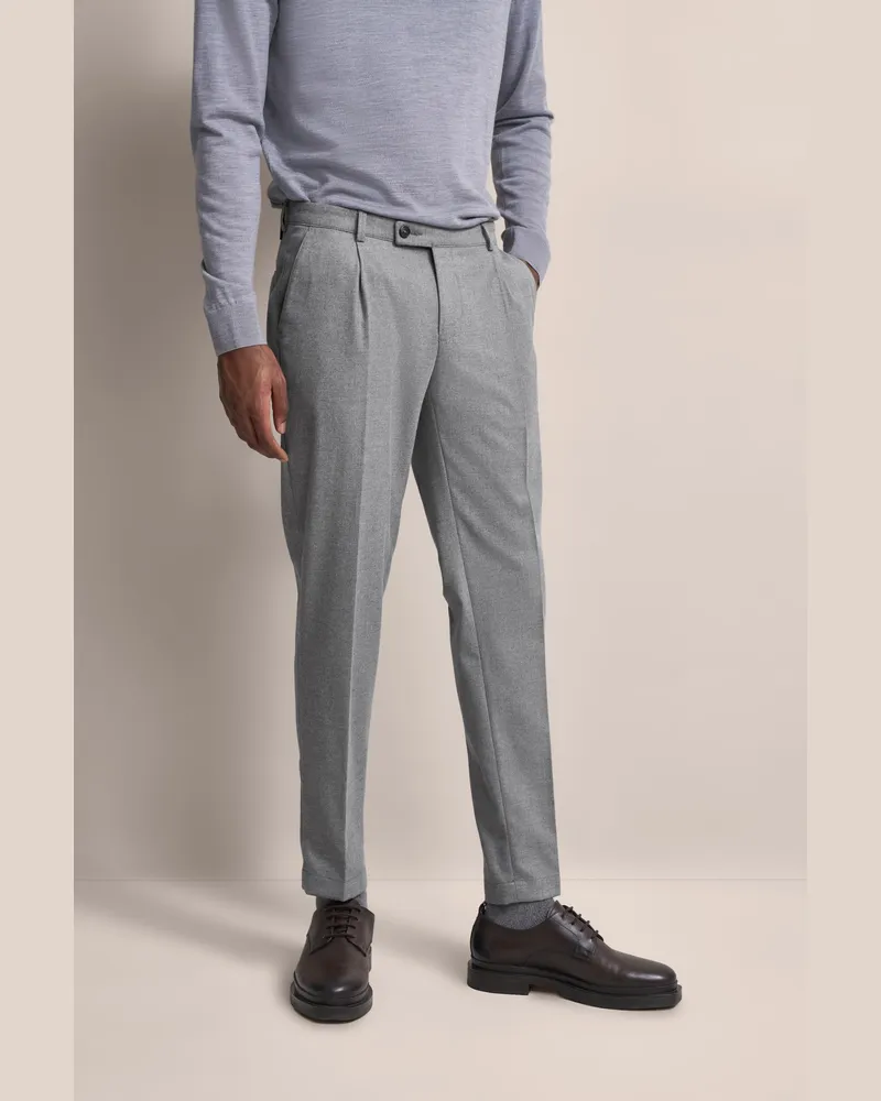 Bugatti Herren Bundfaltenhose mit Modern-Flanell-Soft-Touch Grau