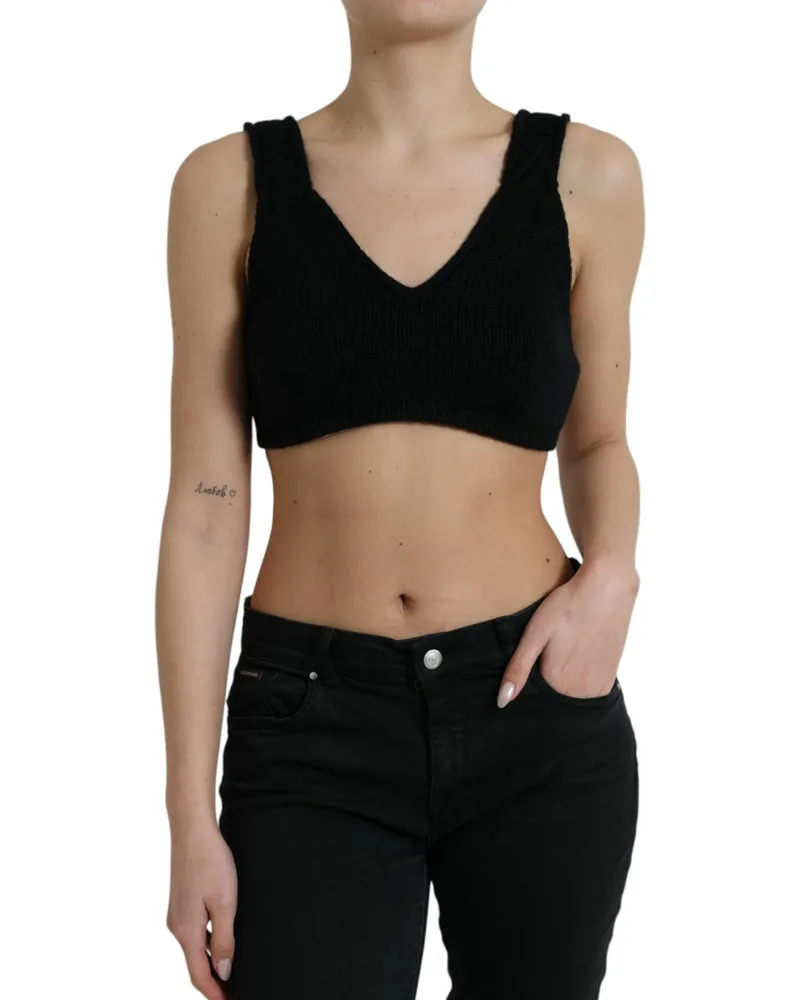 Dolce & Gabbana Strick-Crop-Top ärmellos mit V-Ausschnitt - Schwarz Schwarz