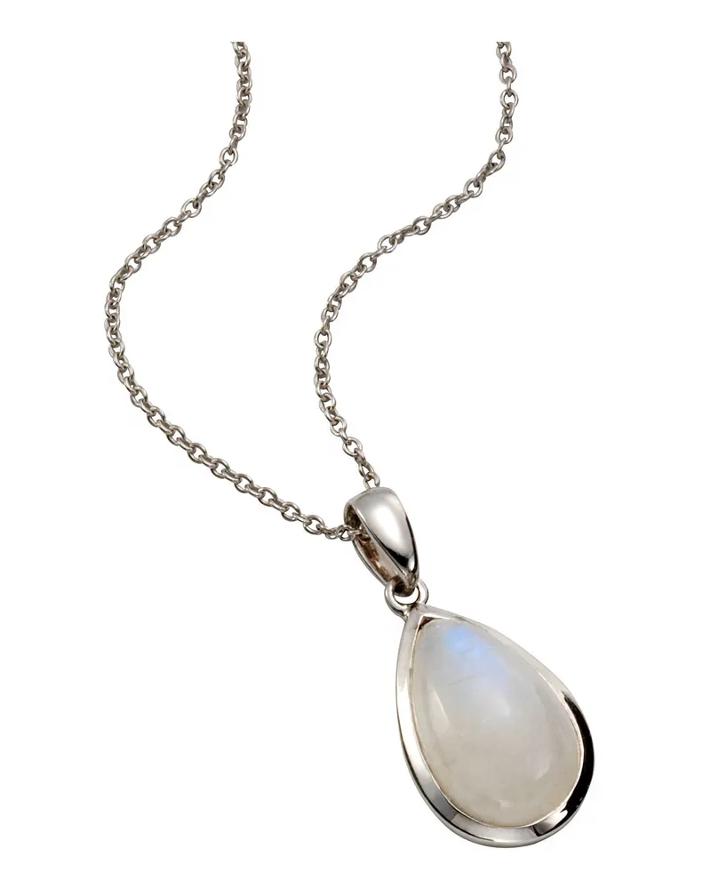 Jamelli Anhänger mit Kette aus 925er Silber, rhodiniert, mit Rainbow-Mondstein - Silber Silber