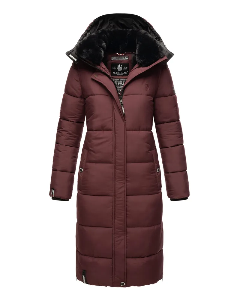 Marikoo Damen Winterjacke – Lange Steppjacke mit abnehmbarer Kapuze Rot
