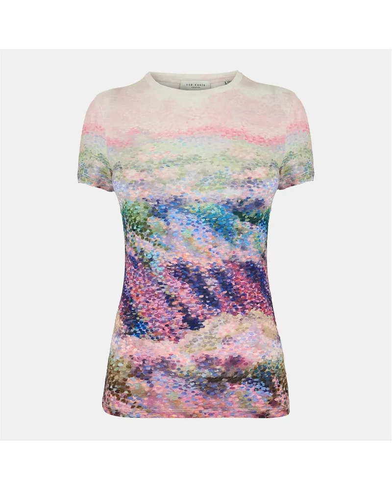 Ted Baker Damen  Slim Fit Rundhalsausschnitt Kurzarm T-Shirt in Mittelrosa Rosa