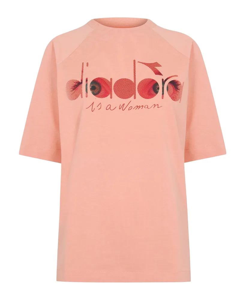 Diadora T-Shirt für Damen, Rundhalsausschnitt, Raglanärmel (Korallrot Rot