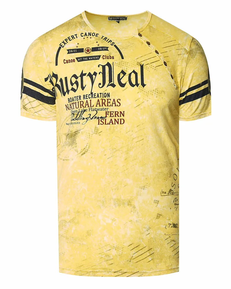 Rusty Neal T-Shirt mit seitlicher Knopfleiste und Logo-Print - Gelb Gelb