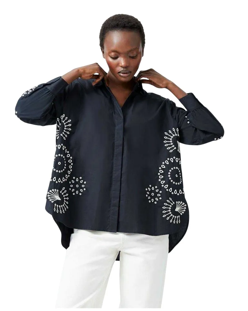 French Connection Hemd für Damen, leger, Langärmlig (Schwarz/Cremefarbe Schwarz