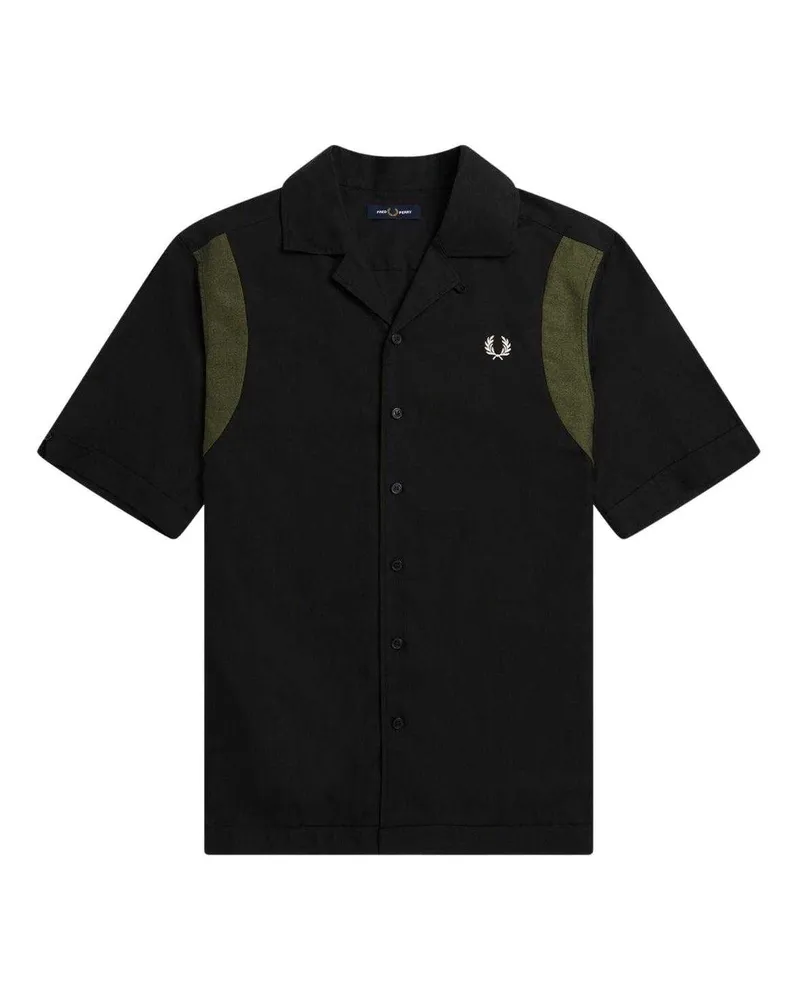 Fred Perry Herren Paneliertes Kurzarm-Bowlinghemd (Schwarz Schwarz