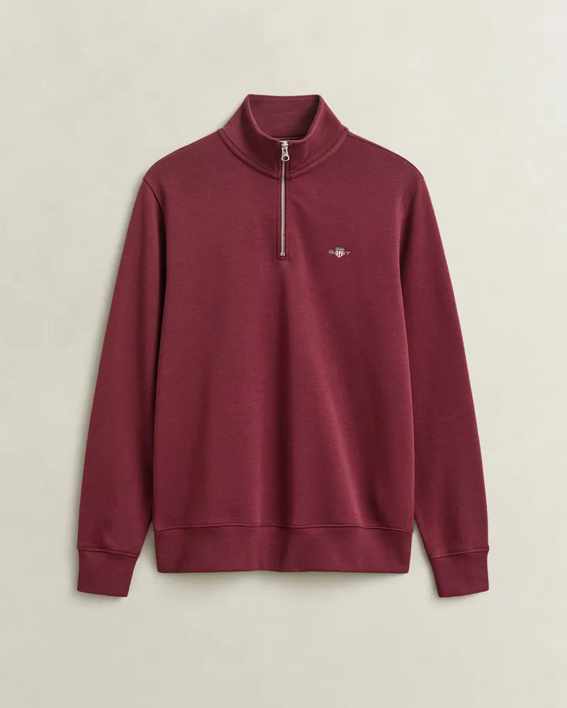 Gant Reguläres Shield-Sweatshirt Mit Halbem Reißverschluss, Rot Braun