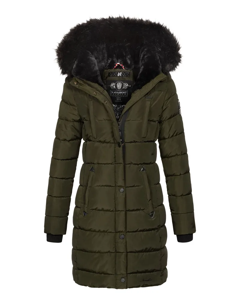 NAVAHOO Damen Winter Steppjacke Lotusblüte Princess – Lang & Warm Grün