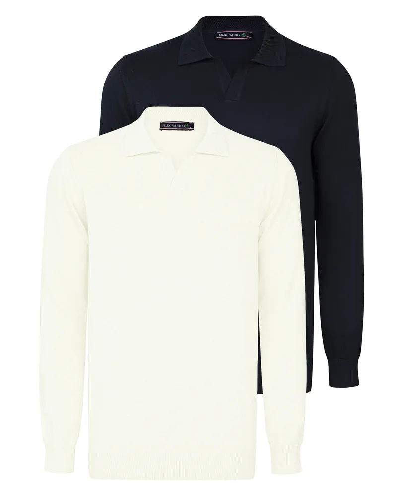 Felix Hardy Pullover Pullover Mit Polo-Kragen 2Er-Pack Blau