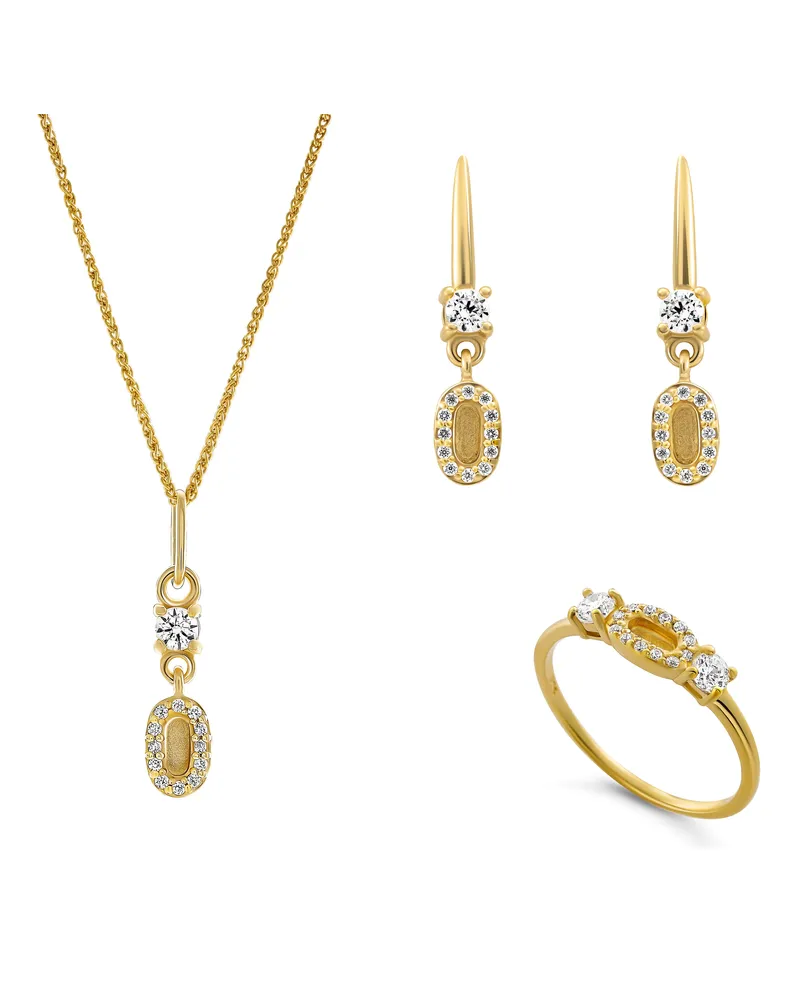 Orphelia Lily' Damen 925 Sterling Silber Set: Halskette + Ohrringe + Ring - Gold SET-7582/G Gold