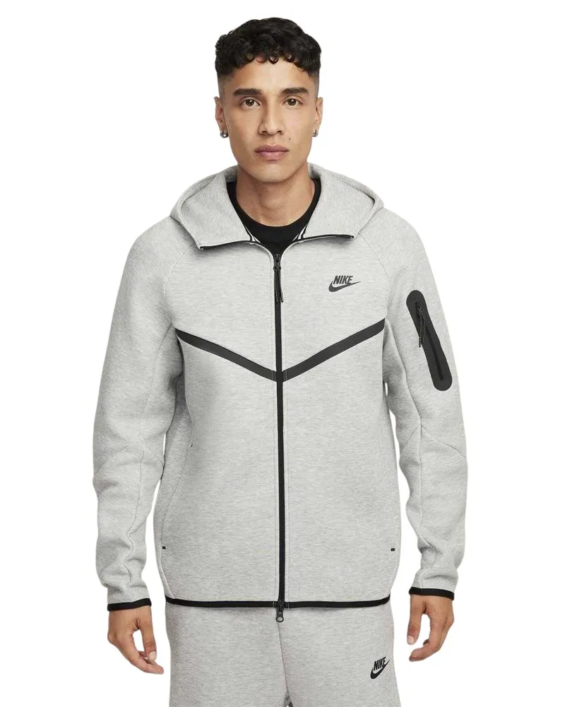 Nike Tech" Hoodie mit durchgehendem Reißverschluss für Herren (Grauheide meliert Gold