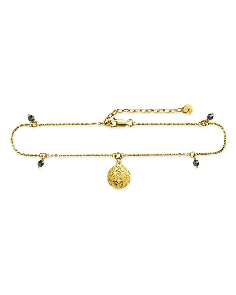 cai Fußkette 925/- Sterling Silber vergoldet Hematit Münze Gold