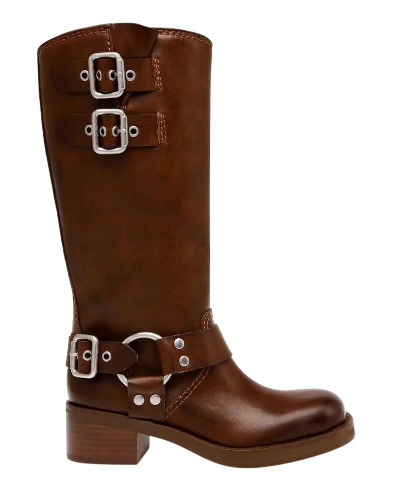 Steve Madden Eastern" Motorrad-Stiefel für Damen, Leder, mit Schnalle (Braun Braun