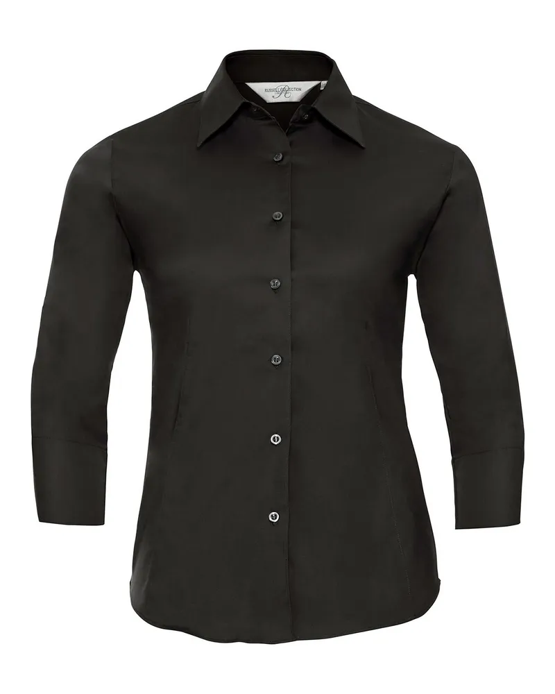 Russell Athletic Russell Collection - Hemd Pflegeleicht für Damen 3/4 Ärmel (Schwarz Schwarz