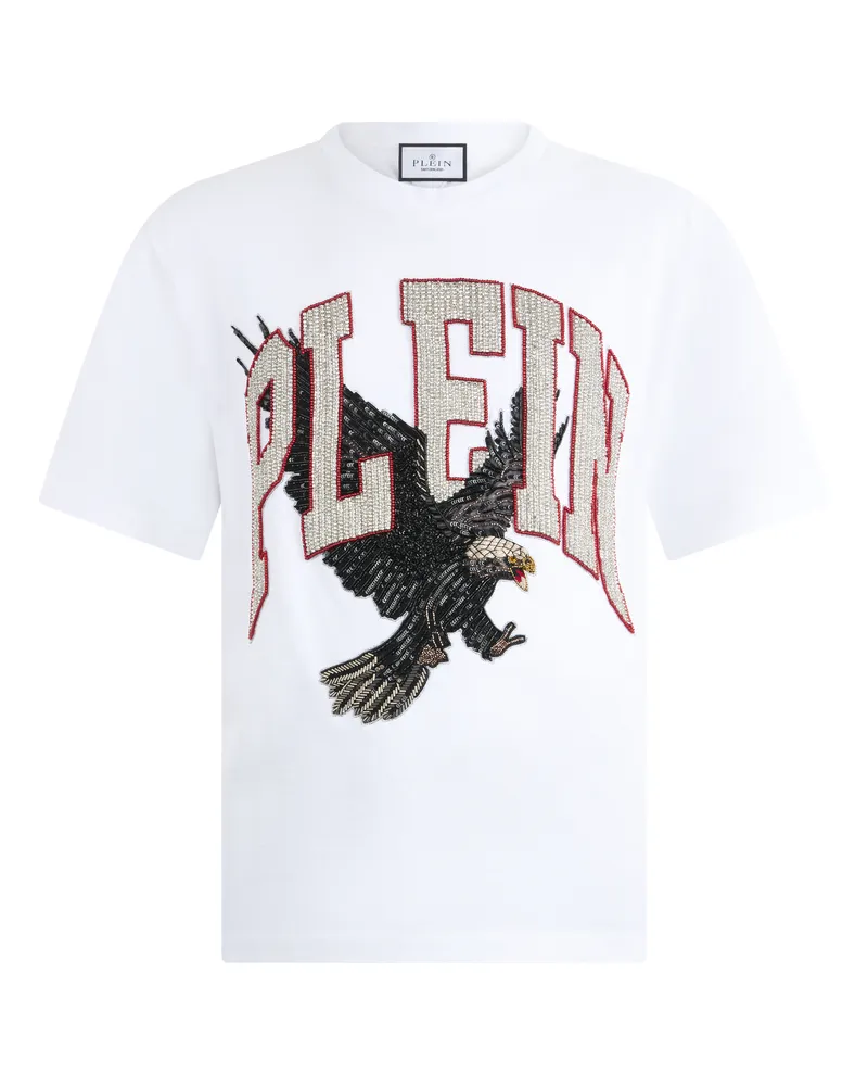 Philipp Plein Washed Round Neck T-Shirt Plein Eagle Weiß