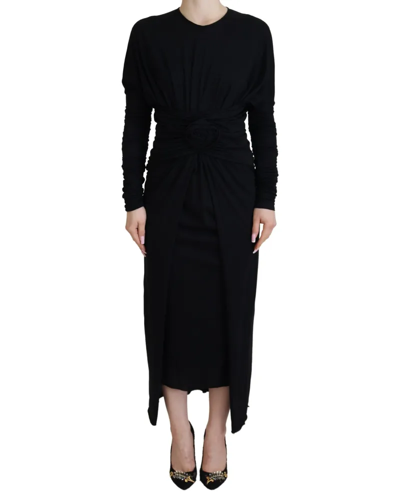 Dolce & Gabbana Schwarzes Etuikleid Midi Wollmantel Damenkleid Schwarz