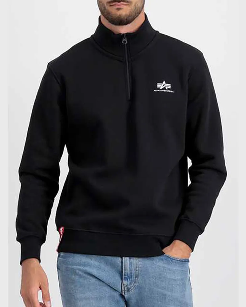 Alpha Industries Halbe Zip Sweatshirt SL Schwarz Schwarz