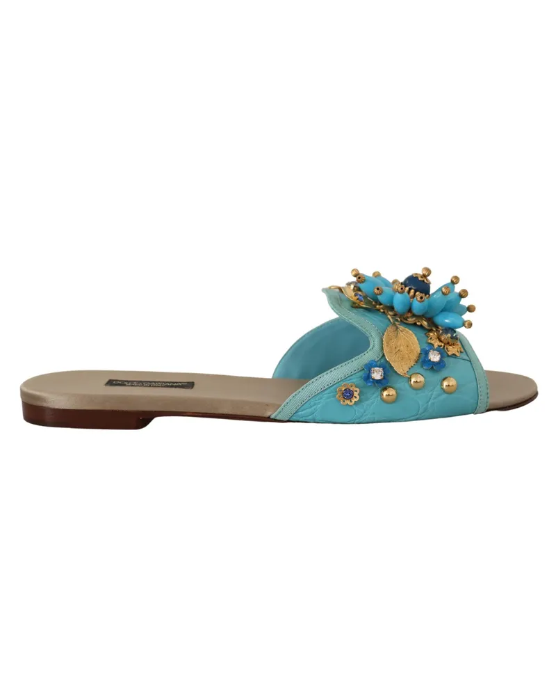 Dolce & Gabbana Blue Crystal Exotic Leather Sandalen - Blau Blau