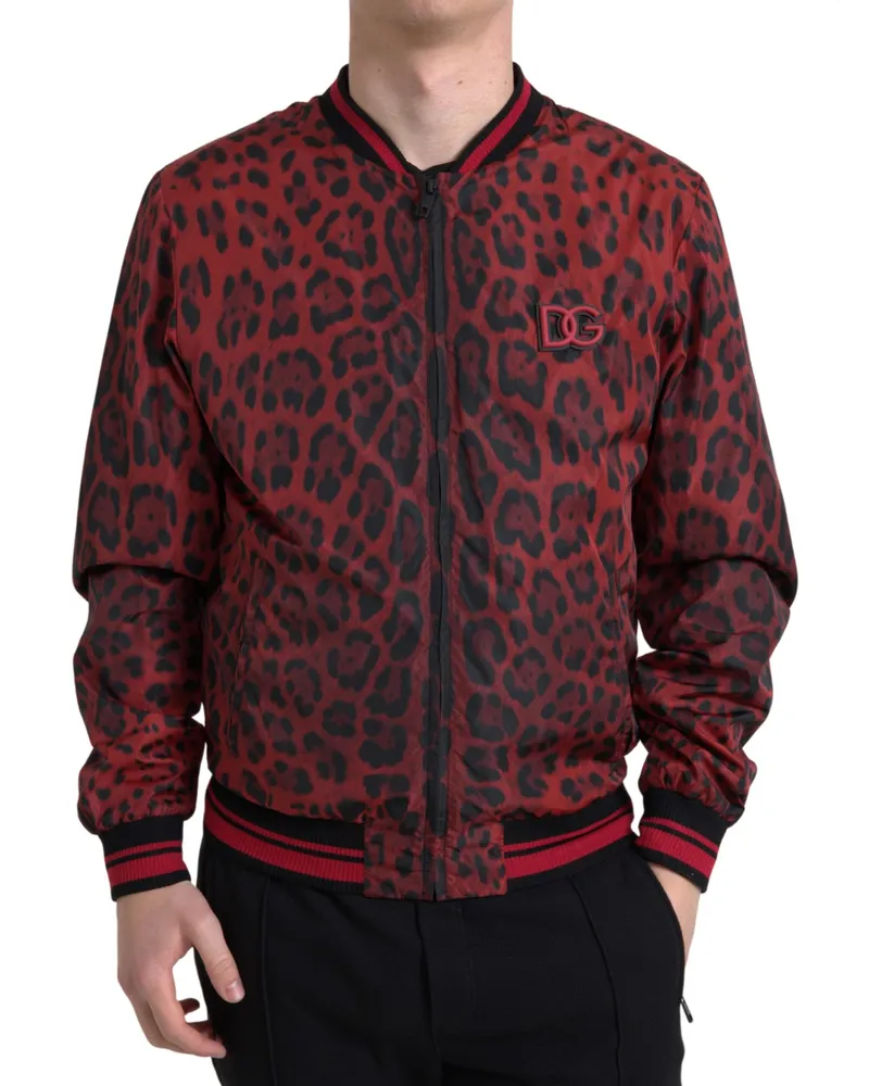 Dolce & Gabbana Rot-schwarze Leopard Bomberjacke Braun
