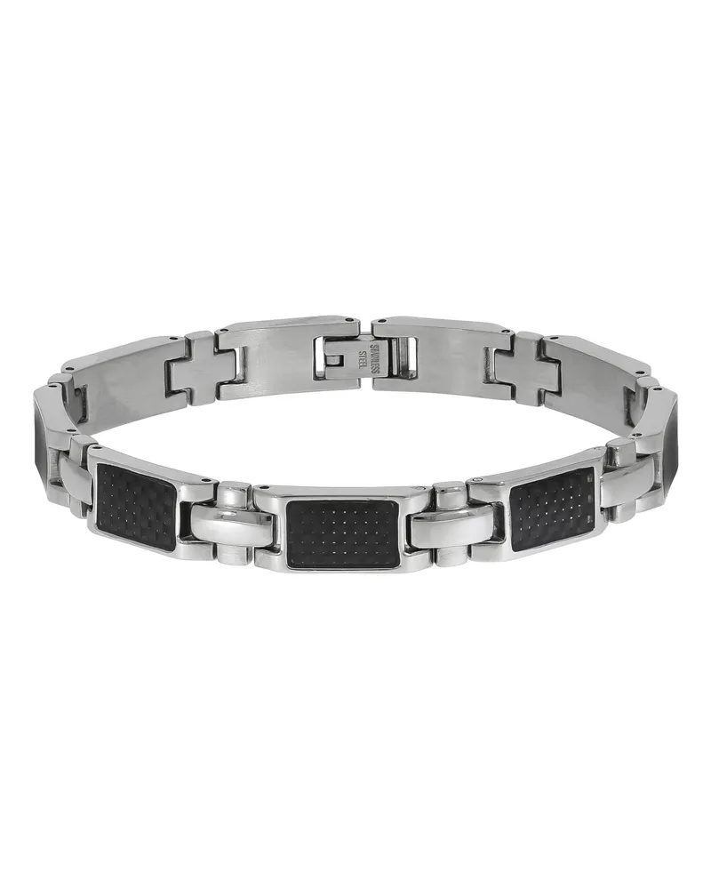 ZEEme Stainless Steel Armband Edelstahl poliert mit Carbon-Einlagen 20,5cm lang Schwarz
