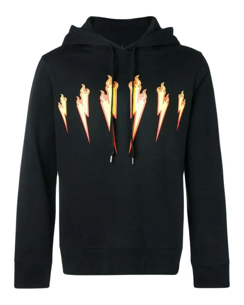 Neil Barrett Thunder Flame Lightning Bolt Logo Schwarzer Kapuzenpullover Schwarz