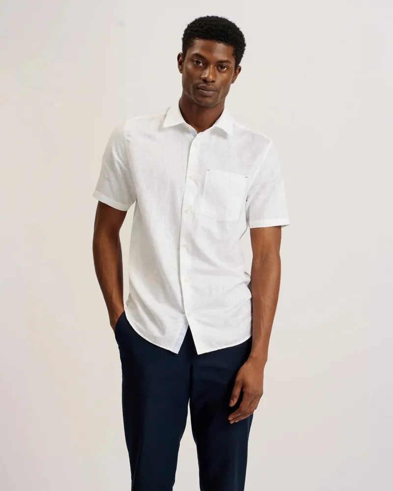 Ted Baker Palomas Herren Kurzarm Leinenhemd Weiß