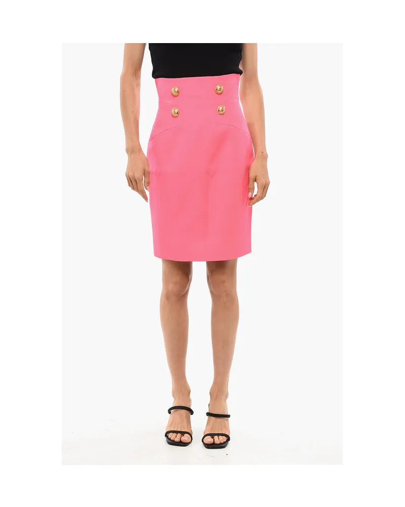 Balmain Zweireihige Designer-Longuette aus Wolle in Pink Rosa