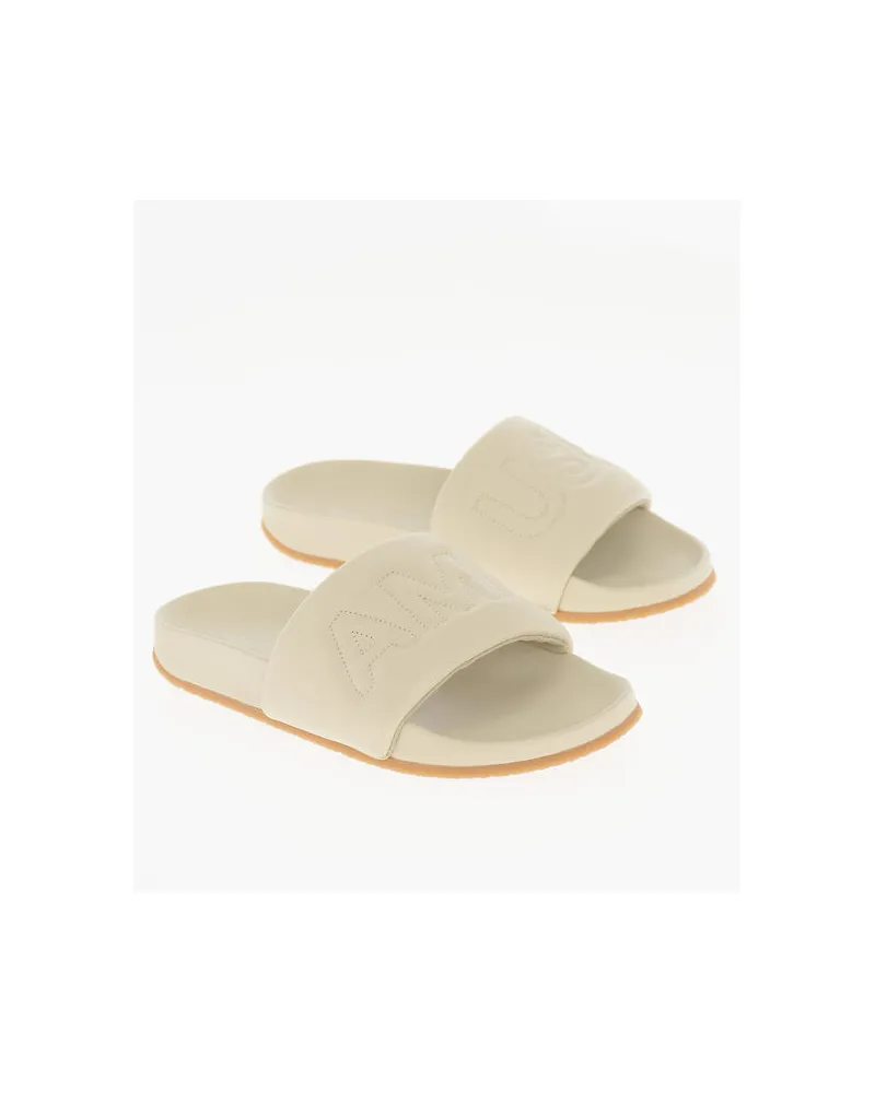 AMBUSH Einfarbige Leder-Slides in Beige Beige