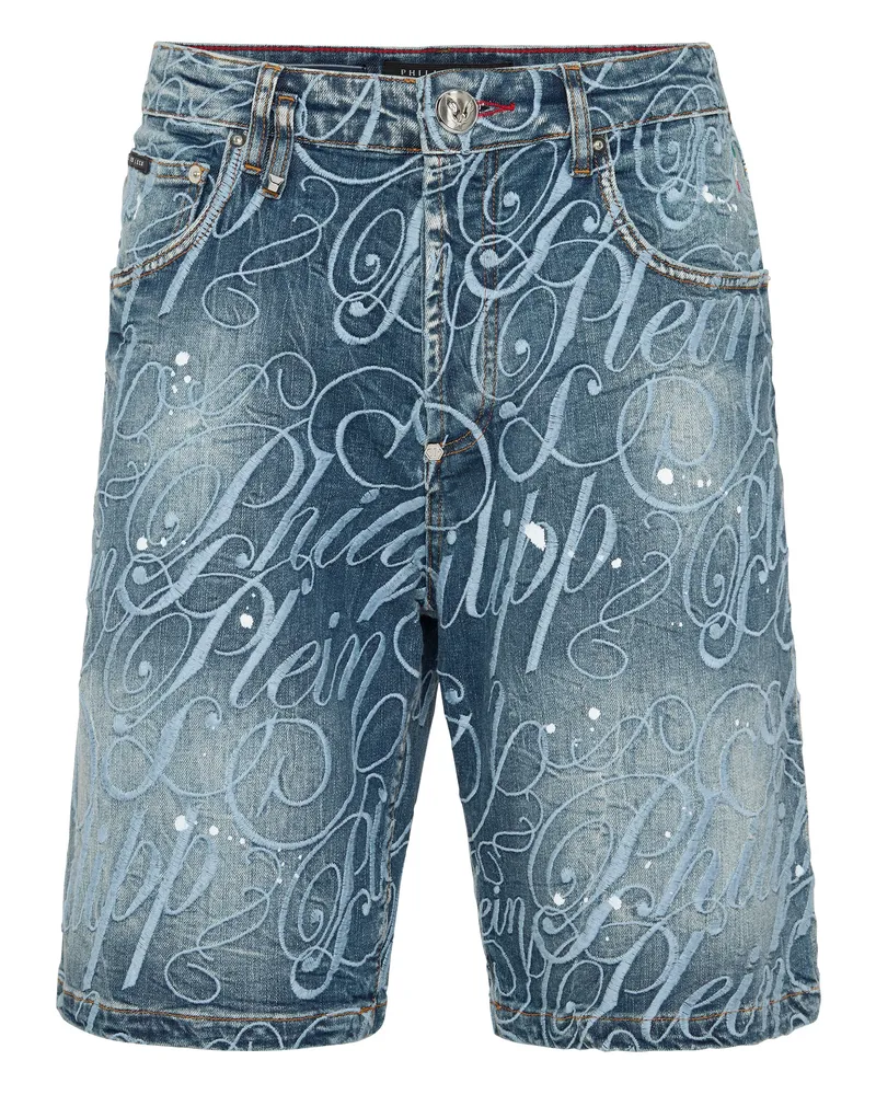 Philipp Plein Denim-Shorts Formentera mit Logo - Blau Blau