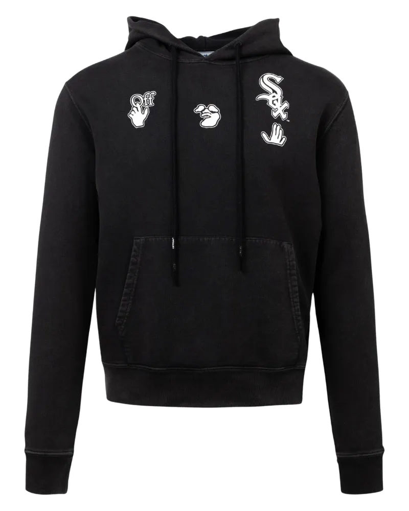 OFF-WHITE X MLB Chicago White Sox Slim Fit Schwarzer Kapuzenpullover Schwarz