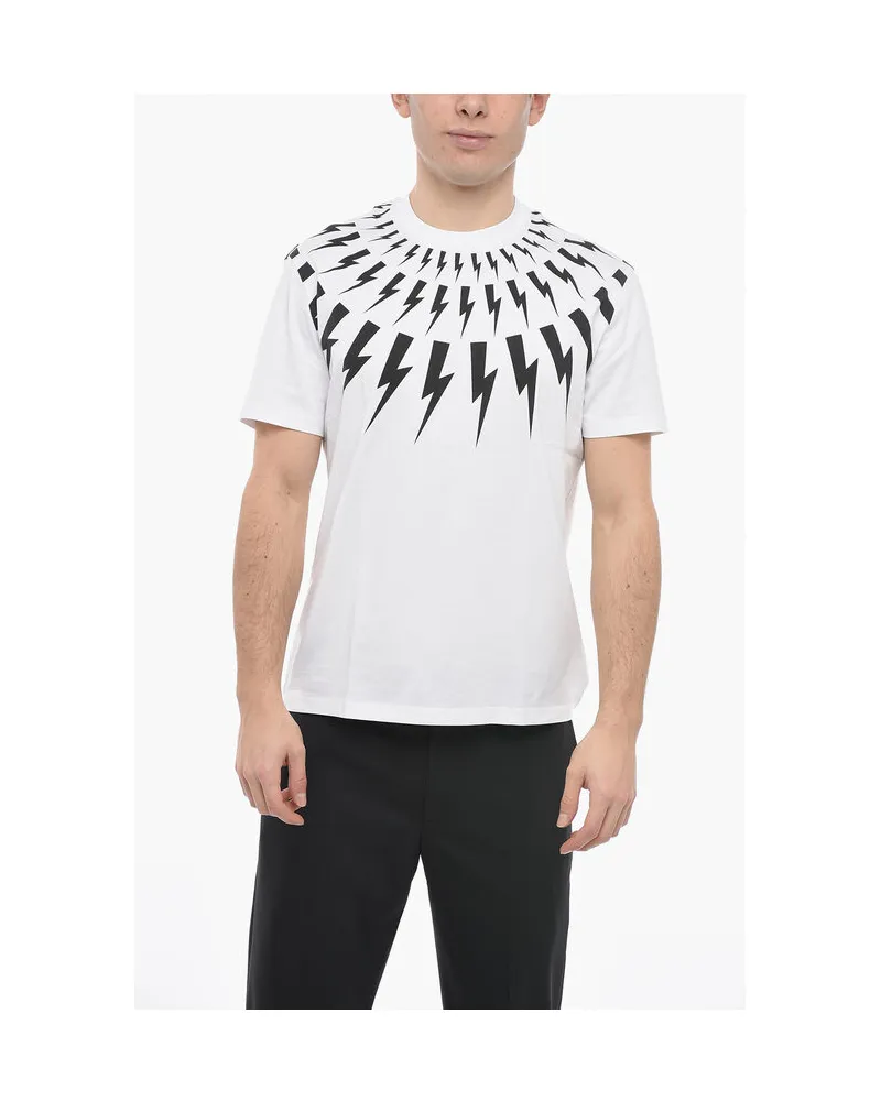 Neil Barrett Slim-Fit Fair-Isle THUNDERBOLT Rundhals-T-Shirt - Weiß Weiß