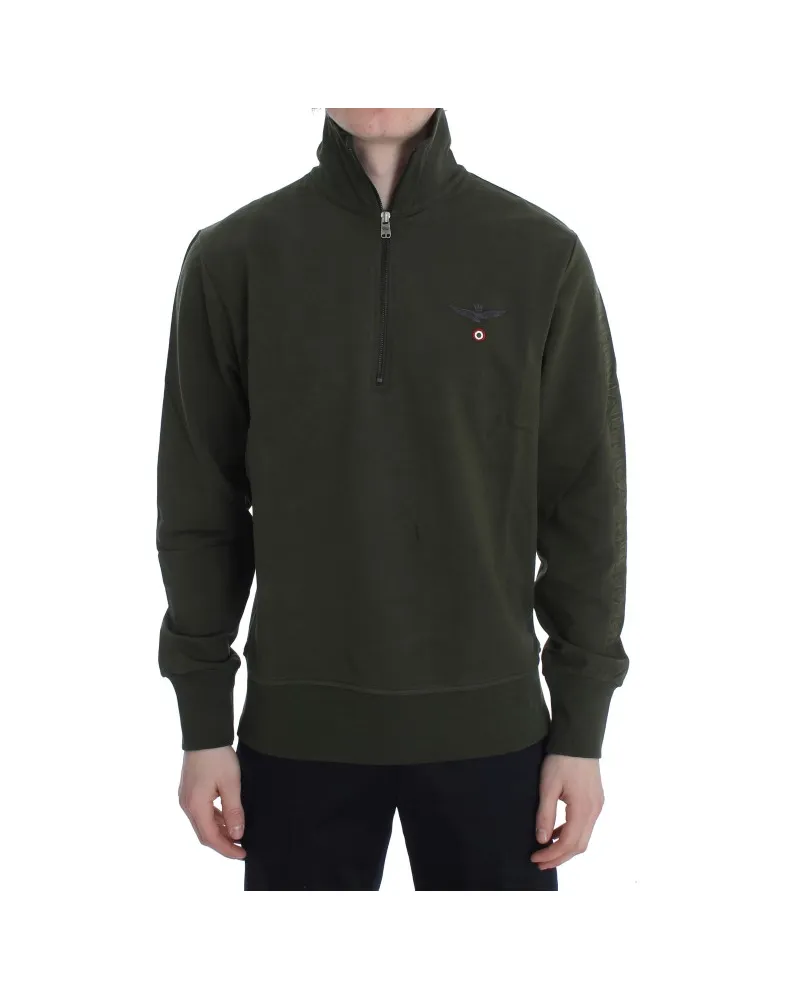 Aeronautica Militare Grüner Baumwoll-Stretch Halb-Reißverschluss-Pullover Schwarz