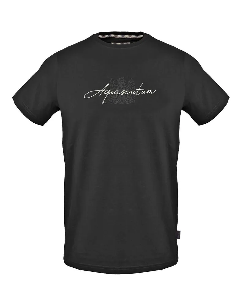 Aquascutum T-Shirt für Herren, Rundhalsausschnitt, Regulär (Schwarz Schwarz